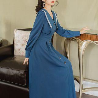 Long-sleeve Collared Maxi A-line Dress