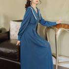 Long-sleeve Collared Maxi A-line Dress