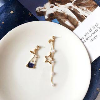 Asymmetrical Rabbit Earring 1 Pair - S925blue Asymmetry Earrings - One Size