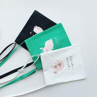 Pig Printed Canvas Crossbody Bag