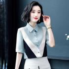 Short-sleeve Color Block Chiffon Shirt
