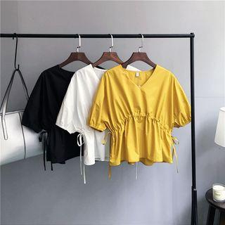 Elbow-sleeve Tie Waist Top