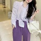 Long-sleeve Blouse / Slit Wide Leg Pants