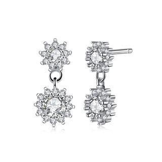 Sterling Silver Fashion Brilliant Flower Earrings With Cubic Zircon Silver - One Size