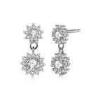 Sterling Silver Fashion Brilliant Flower Earrings With Cubic Zircon Silver - One Size