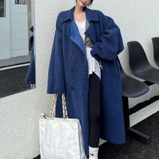 Double-breasted Long Fleece Coat