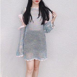 Ruffle Trim Long-sleeve Crochet Knitted Dress