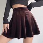 High-waist Velvet Mini Pleated Skirt