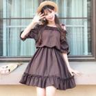Cold-shoulder Mini A-line Dress Brown - One Size