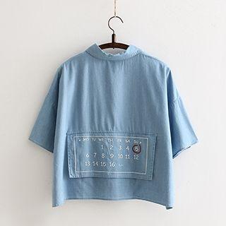 Applique Short-sleeve Denim Blouse