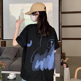 Short Sleeve Bear Print Loose-fit T-shirt