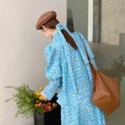 Plain Loose-fit Cardigan / Lantern-sleeve Print Dress