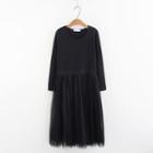 Long-sleeve Sheer Overlay Midi Knit Dress