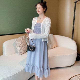Set: Spaghetti-strap Midi A-line Dress + Cardigan