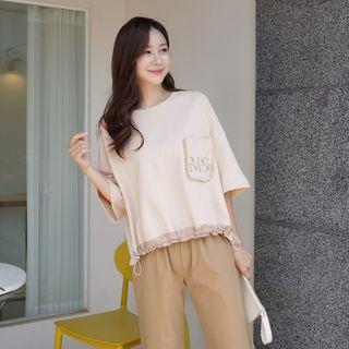 Letter Fringed Drawstring T-shirt