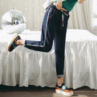 Contrast Trim Band Waist Jeans