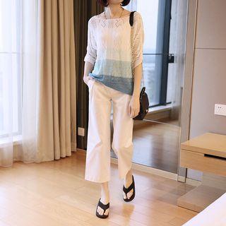 Panel Elbow-sleeve Knit Top