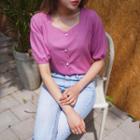 Faux-pearl Buttoned Puff-sleeve Blouse