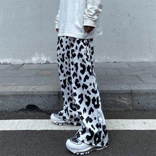 Cow Print Wide Leg Pants White & Black - One Size