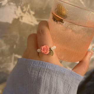 Faux Pearl Rose Open Ring Pink - One Size