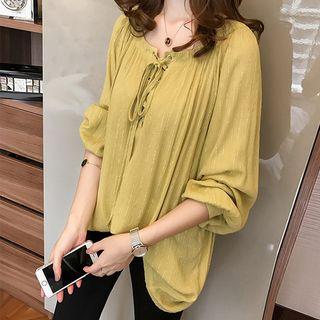 Long-sleeve Lace Up Blouse