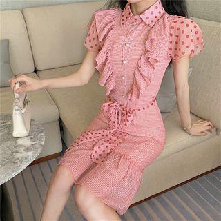 Ruffle Trim Dotted Midi Mermaid Dress
