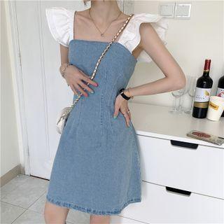 Ruffle Strappy Denim A-line Dress Blue - One Size