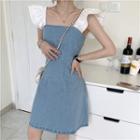 Ruffle Strappy Denim A-line Dress Blue - One Size