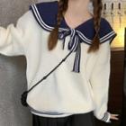 Collared Sweater Navy Blue & White - One Size