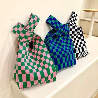 Checkerboard Knit Shopping Bag