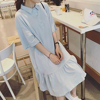Elbow-sleeve Polo Dress