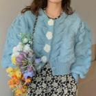 Floral Shirred Cable Knit Cardigan