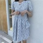 Set: Short-sleeve A-line Lace Dress + Mini Crossbody Pouch