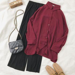 Plain Chiffon Shirt / Wide-leg Pants