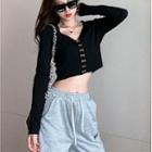 Long-sleeve V-neck Knit Top Black - One Size