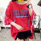 Drawstring Lettering 3/4-sleeve T-shirt