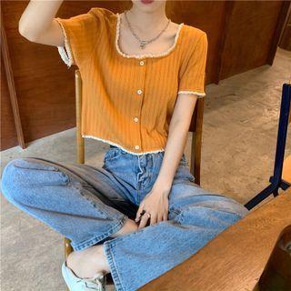 Short-sleeve Lace Button-up Top Orange - One Size