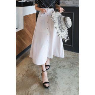 Band-waist Buttoned A-line Midi Skirt