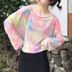 Long-sleeve Color Block T-shirt As Shown In Figure - One Size