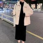 Fleece Button Jacket / Long-sleeve Midi A-line Dress / Set