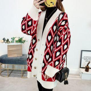 Argyle Heart Print Cardigan
