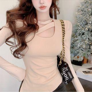 Long-sleeve Asymmetric Cut-out Top