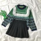 Printed Sweater / Vest / Mini Pleated Skirt / Set