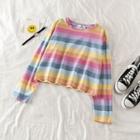 Long-sleeve Cropped Striped T-shirt As Shown In Figure - One Size