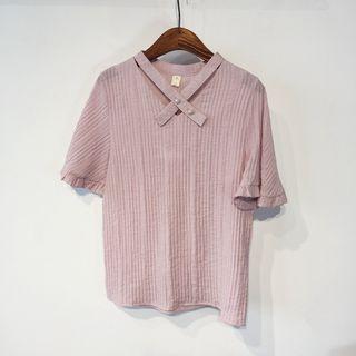 Ribbed Elbow-sleeve Linen Top