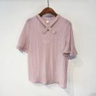 Ribbed Elbow-sleeve Linen Top