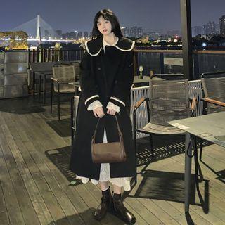 Long-sleeve Lace Midi A-line Dress / Double-breasted Coat