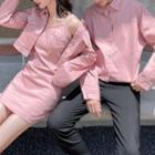 Couple Matching Button-up Jacket / Spaghetti Strap Mini Sheath Dress