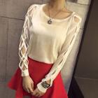 Long-sleeve Cutout Lace-up Knit Top