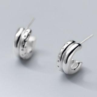 Open Hoop Sterling Silver Ear Stud 1 Pair - S925 Silver - Silver - One Size